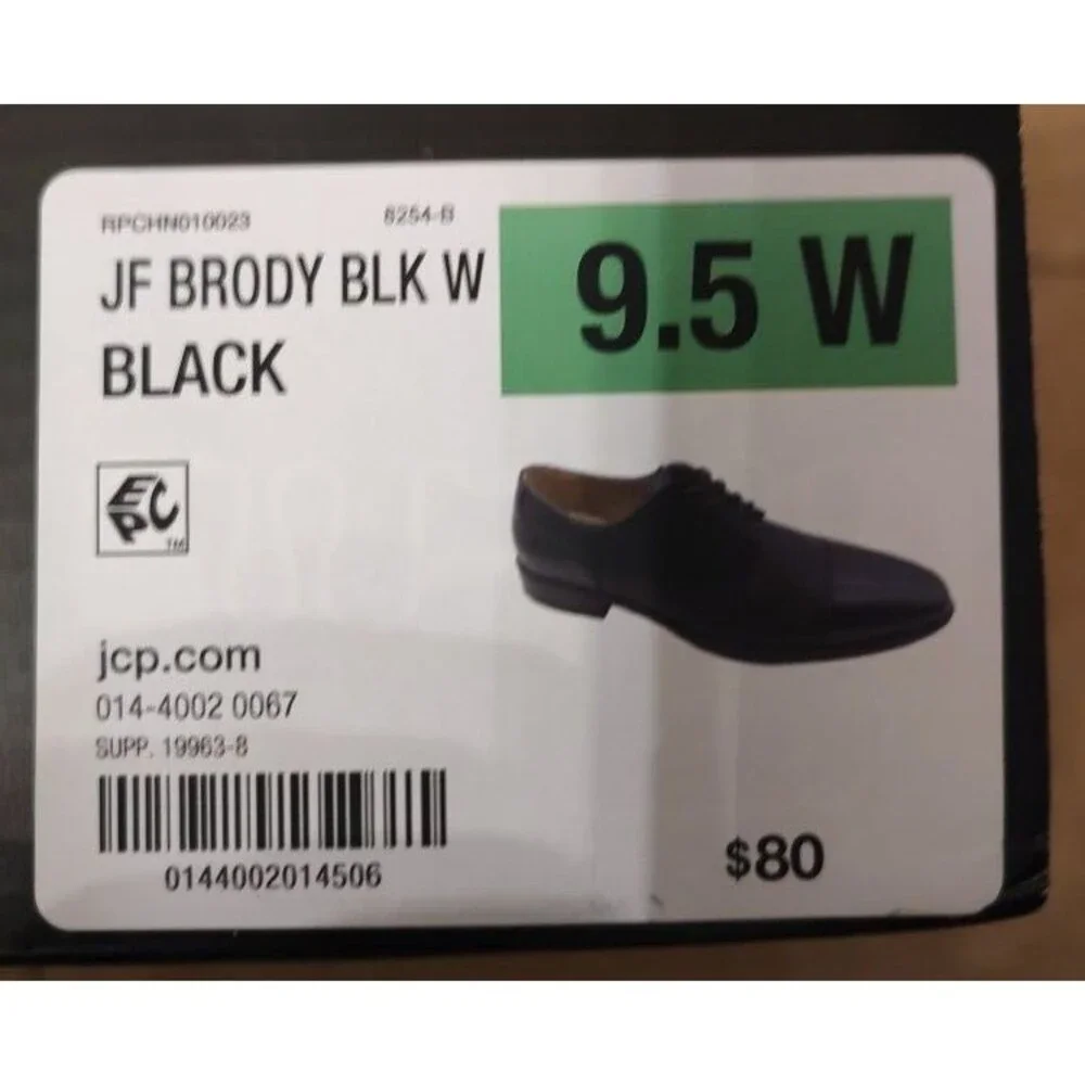 Men's in box JF J Ferrar Brody BLK W Black Dressy Shoes Size 9.5W Good condition